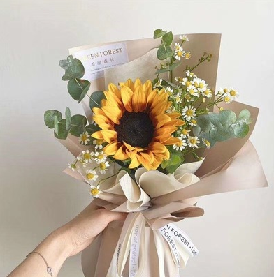 1: 单支向日葵小花束加配花,花材新鲜,按图包装,做好回图,做好就送